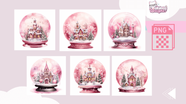 Colección Digital para SUBLIMACIÓN Snow Globes PINK CHRISTMAS - Image 2